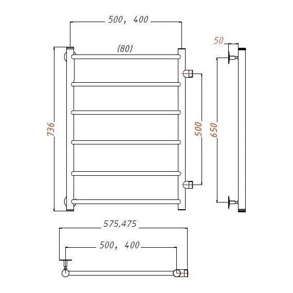 Полотенцесушитель водяной Тругор Аспект ПМ1 с боковым подводом П6 500х800 мм 00-00017327 - фото 5