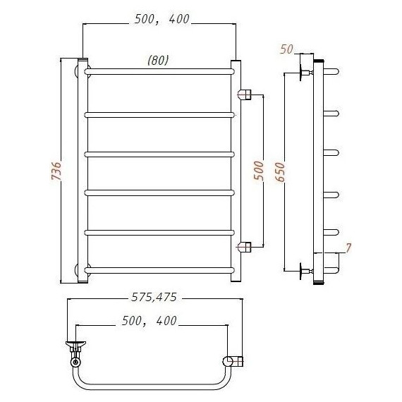 Полотенцесушитель водяной Тругор Идеал ПМ1 с боковым подводом П6 500х800 мм 00-00026965 - фото 5