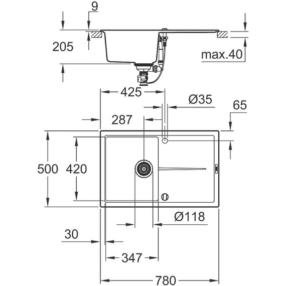 Кухонная мойка Grohe K400 78 см 31639AP0, чёрный - фото 6
