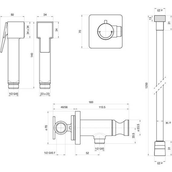 Набор для гигиенического душа Bossini Cube Brass E38003B.073, черный матовый - фото 2