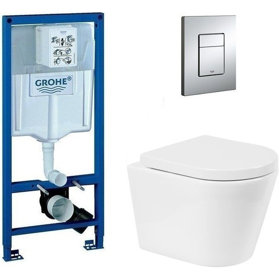 Инсталляция Grohe Rapid SL с подвесным безободковым унитазом BelBagno Flay-R BB053CHR - фото 