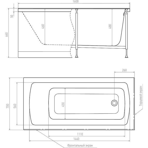 Ванна акриловая Alex Baitler Garda 160x70 см, Размер - мм: 1600х700 - фото 4