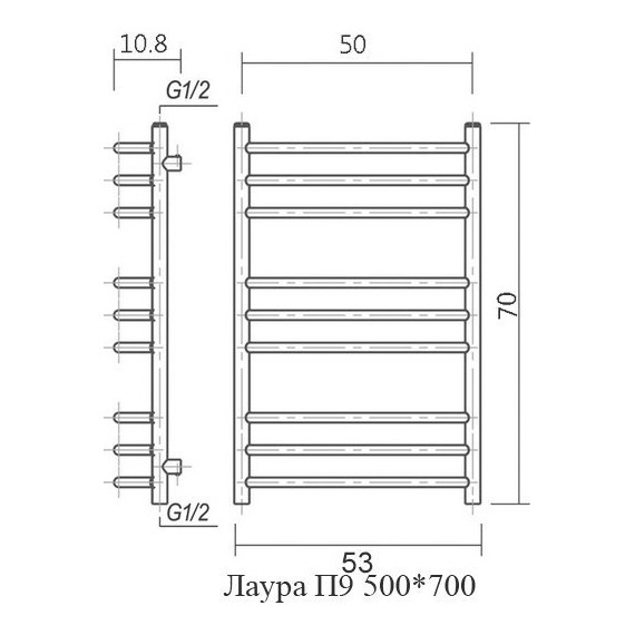 Полотенцесушитель водяной Domoterm Лаура П9 500х700 мм - фото 5