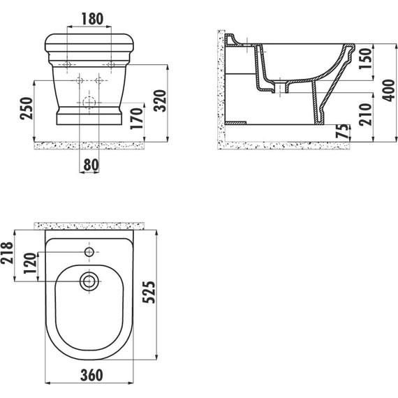 Биде подвесное Creavit Antik AN510.00000 - фото 2