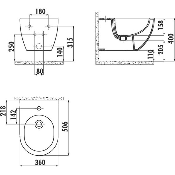 Биде подвесное Creavit Free FE510.60000, антрацит матовый - фото 2