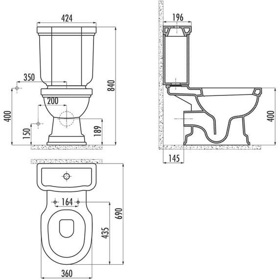 Унитаз-компакт Creavit Klasik KL310.001K0, декор Krokodil - фото 2