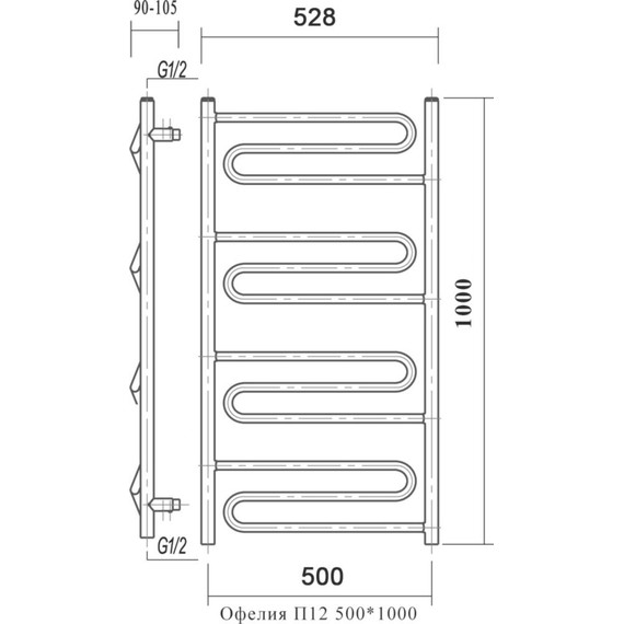 Полотенцесушитель водяной Domoterm Офелия П12 500х1000 мм - фото 4
