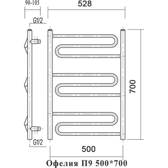 Полотенцесушитель водяной Domoterm Офелия П9 500х700 мм - фото 4