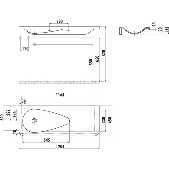 Раковина-столешница Creavit Damla 120 см TP120 - фото 4