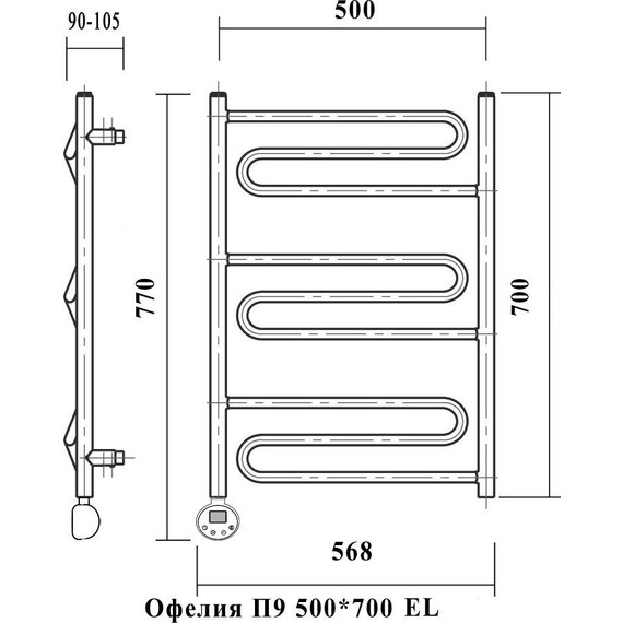 Полотенцесушитель электрический Domoterm Офелия П9 500х700 мм EL - фото 4