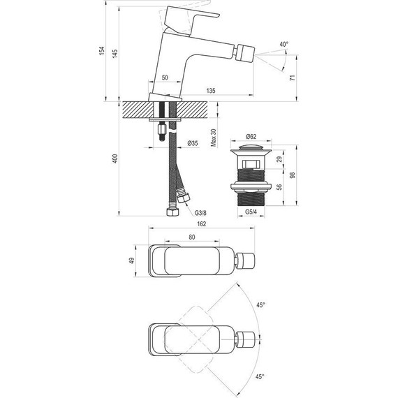 Смеситель для биде Ravak 10° Free TD F 055.20 X070155, чёрный матовый - фото 3