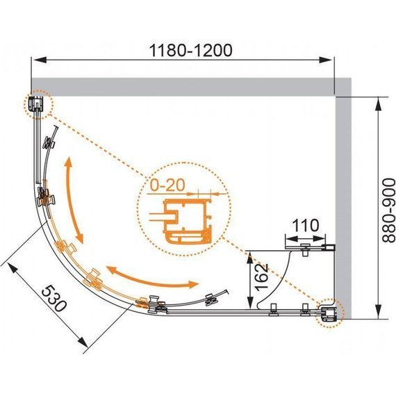 Душевое ограждение Cezares 120x90 см ANIMA-W-RH-2-120/90-C-Cr-R, хром/прозрачное - фото 4