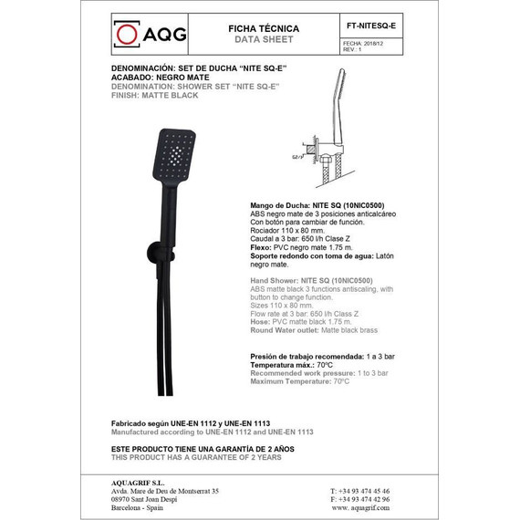 Душевая система для душа AQG Alpha EC218 19ALPEC21805, черный матовый - фото 5