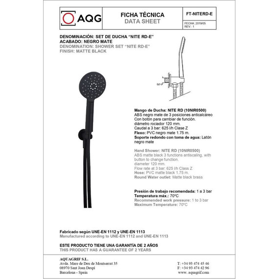 Душевая система для душа AQG Beta ER217 19BETER21705, черный матовый - фото 5