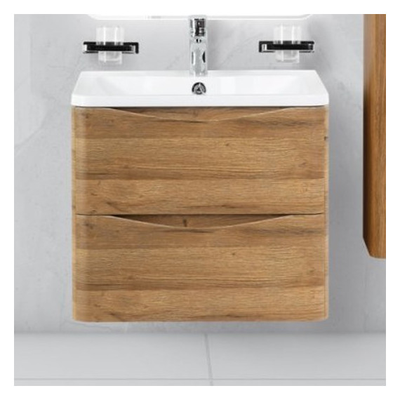 Тумба подвесная с раковиной BelBagno ACQUA-600-2C-SO-RR 60 см, Rovere Rustico, Цвет фасада: тёмное дерево - фото 