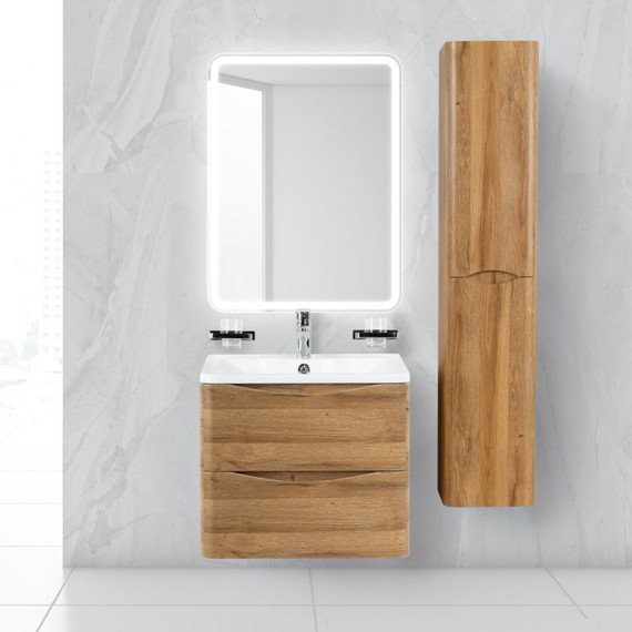 Тумба подвесная с раковиной BelBagno ACQUA-600-2C-SO-RR 60 см, Rovere Rustico, Цвет фасада: тёмное дерево - фото 2