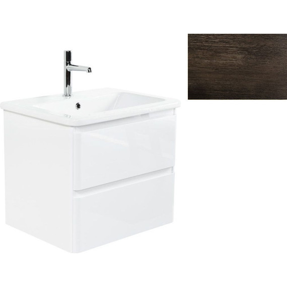 Тумба подвесная с раковиной BelBagno ALBANO-CER-600-2C-SO-RNG 60 см, Rovere Nature Grigio, Цвет фасада: Robere Nature Grigio - фото 