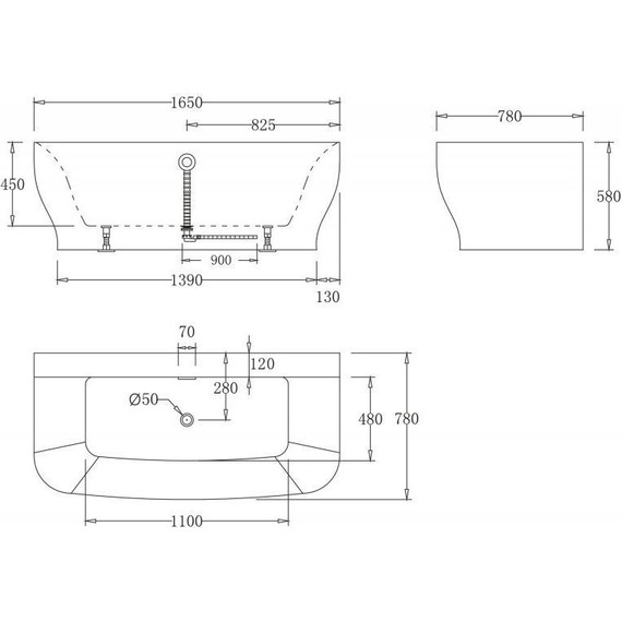 Ванна пристенная BelBagno BB74-1650-W0 165x78 см - фото 3