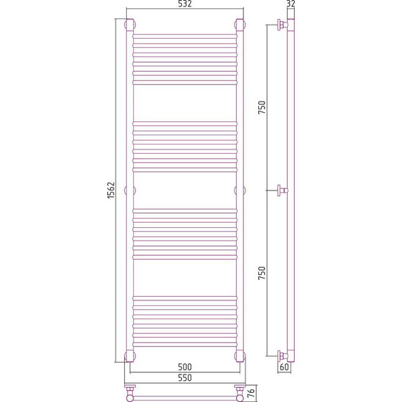 Полотенцесушитель водяной Сунержа Богема+ П24 1500x500 мм (прямая перемычка) 00-0220-1550 - фото 7