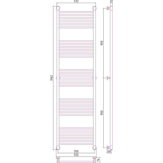 Полотенцесушитель водяной Сунержа Богема+ П30 1900x500 мм (прямая перемычка) 00-0220-1950 - фото 7