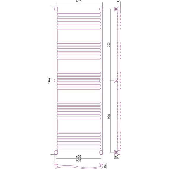 Полотенцесушитель водяной Сунержа Флюид+ П30 1900x600 мм 00-0222-1960 - фото 7