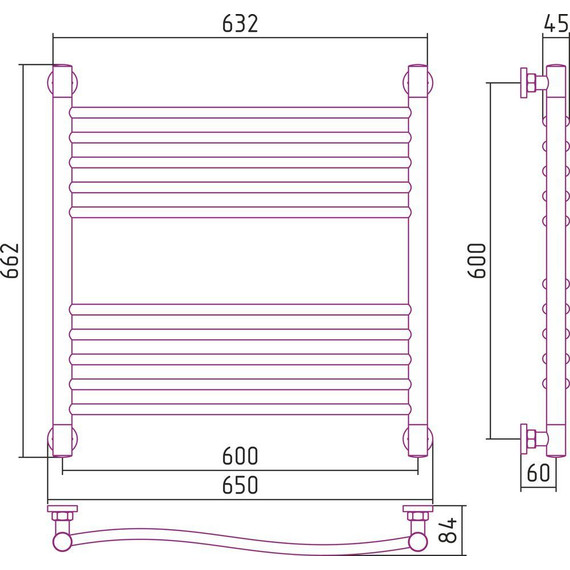 Полотенцесушитель водяной Сунержа Флюид+ П10 600x600 мм 00-0222-6060 - фото 6