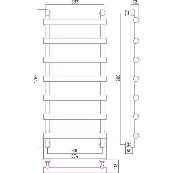 Полотенцесушитель водяной Сунержа Атлант П7 1200х500 мм 00-0226-1250 - фото 8
