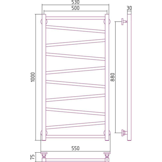 Полотенцесушитель водяной Сунержа Сирокко П10 1000x500 мм 00-0253-1050 - фото 8