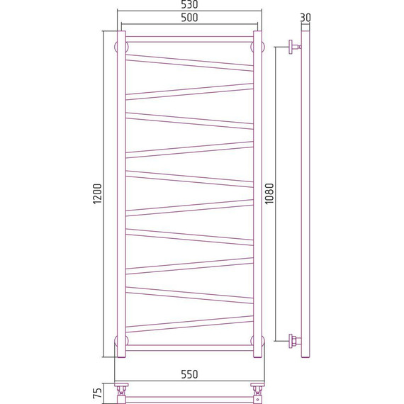 Полотенцесушитель водяной Сунержа Сирокко П12 1200x500 мм 00-0253-1250 - фото 6