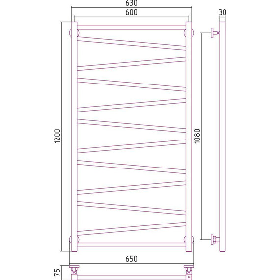 Полотенцесушитель водяной Сунержа Сирокко П12 1200x600 мм 00-0253-1260 - фото 6