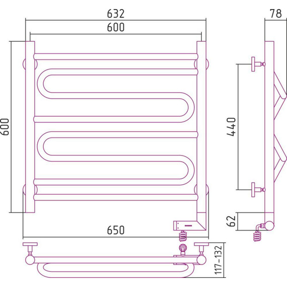 Полотенцесушитель электрический Сунержа Элегия 2.0 П8 600x600 мм 00-5219-6060 R - фото, картинка 5 Полотенцесушитель электрический Сунержа Элегия 2.0 П8 600x600 мм 00-5219-6060 R - фото 5