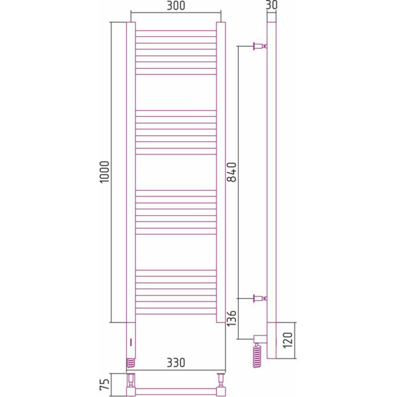 Полотенцесушитель электрический Сунержа Модус 3.0 П16 1000x300 мм 00-5700-1030 L - фото 6