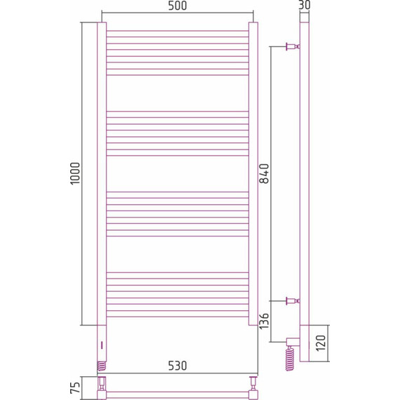Полотенцесушитель электрический Сунержа Модус 3.0 П16 1000x500 мм 00-5700-1050 L - фото 6