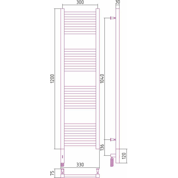 Полотенцесушитель электрический Сунержа Модус 3.0 П20 1200x300 мм 00-5700-1230 L - фото 6