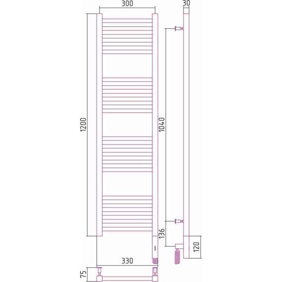 Полотенцесушитель электрический Сунержа Модус 3.0 П20 1200x300 мм 00-5701-1230 R - фото 6