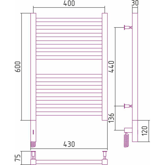 Полотенцесушитель электрический Сунержа Модус 3.0 П12 600x400 мм 00-5700-6040 L - фото, картинка 6 Полотенцесушитель электрический Сунержа Модус 3.0 П12 600x400 мм 00-5700-6040 L - фото 6