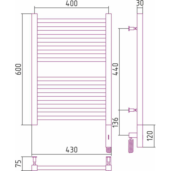 Полотенцесушитель электрический Сунержа Модус 3.0 П12 600x400 мм 00-5701-6040 R - фото 6