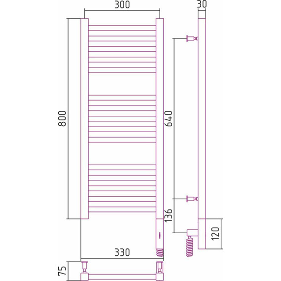Полотенцесушитель электрический Сунержа Модус 3.0 П15 800x300 мм 00-5701-8030 R - фото 5