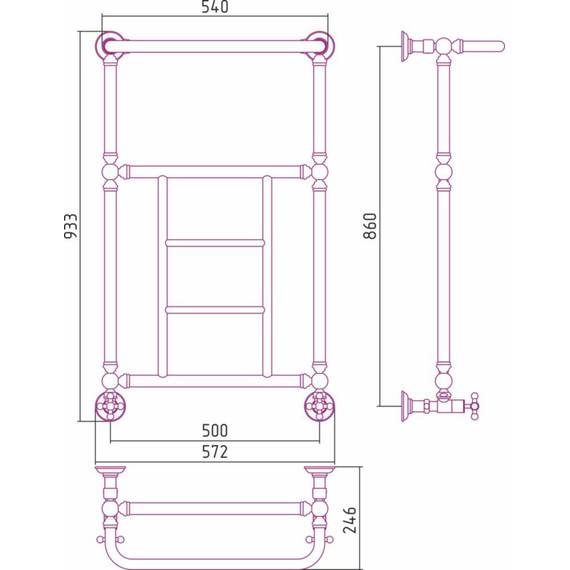 Полотенцесушитель водяной Сунержа Ренессанс 1452 с полкой П5 860х500 мм 020-0282-8650, шампань - фото 6