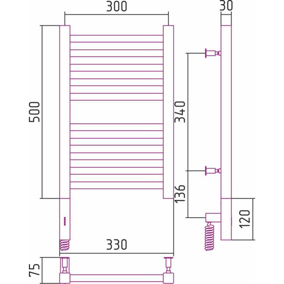 Полотенцесушитель электрический Сунержа Модус 3.0 П10 500x300 мм 00-5700-5030 L - фото 5