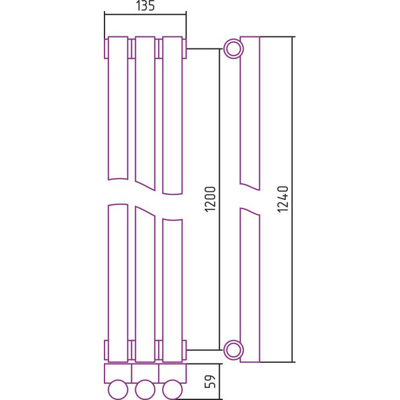 Радиатор Сунержа Эстет-1 135х1200 мм (3 секции) 00-0301-1203 универсальное подключение - фото 5