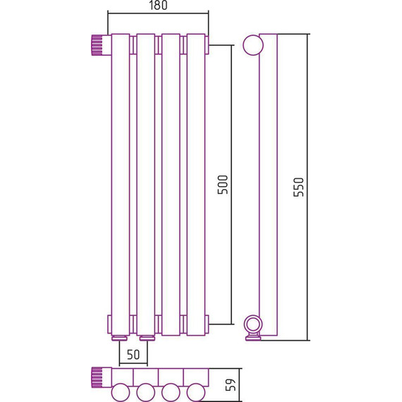Радиатор Сунержа Эстет-1 180х500 мм (4 секции) 00-0310-5004 нижнее левое подключение - фото 6