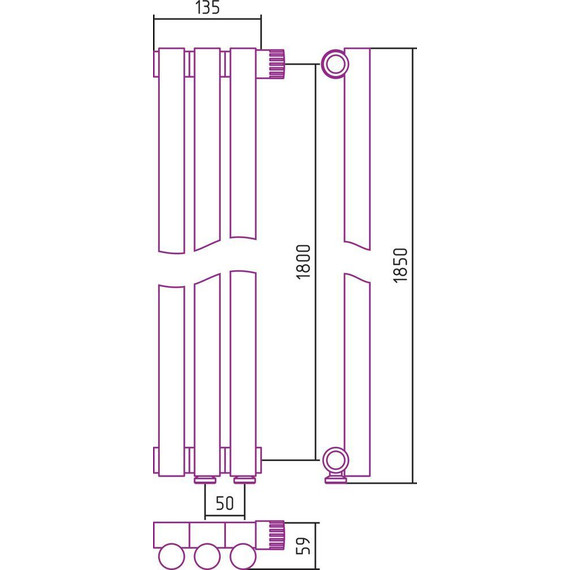 Радиатор Сунержа Эстет-1 135х1800 мм (3 секции) 00-0311-1803 нижнее правое подключение - фото 6