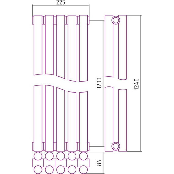 Радиатор Сунержа Эстет-11 225х1200 мм (5 секций) 00-0302-1205 универсальное подключение - фото 5