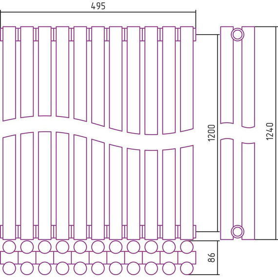 Радиатор Сунержа Эстет-11 495х1200 мм (11 секций) 00-0302-1211 универсальное подключение - фото 5