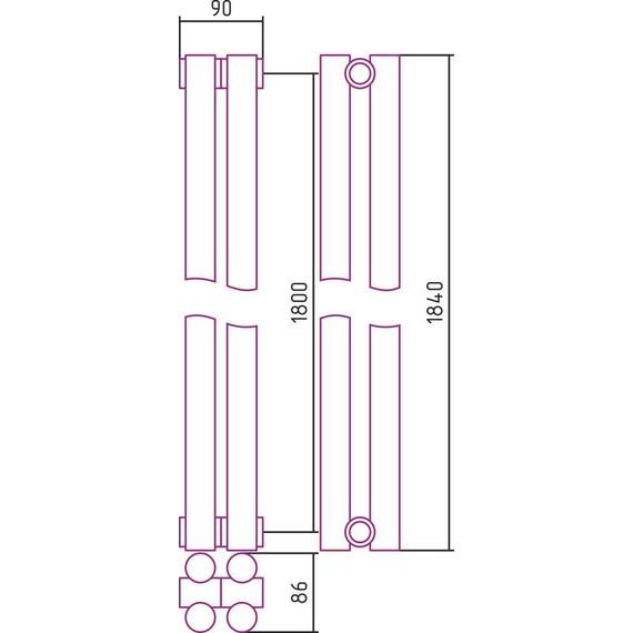 Радиатор Сунержа Эстет-11 90х1800 мм (2 секции) 00-0302-1802 универсальное подключение - фото 5