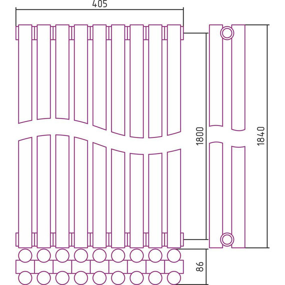 Радиатор Сунержа Эстет-11 405х1800 мм (9 секций) 00-0302-1809 универсальное подключение - фото 5