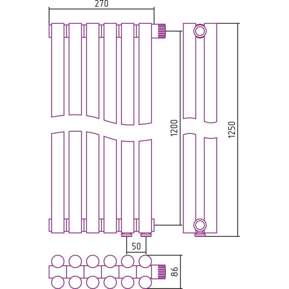 Радиатор Сунержа Эстет-11 270х1200 мм (6 секций) 00-0312-1206 нижнее правое подключение - фото 6