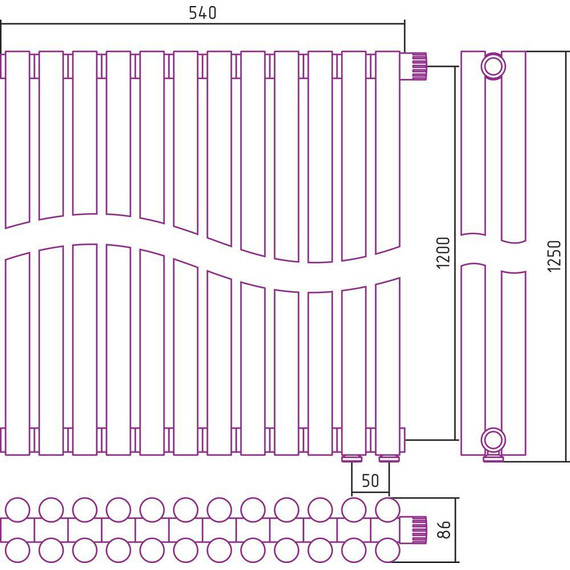 Радиатор Сунержа Эстет-11 540х1200 мм (12 секций) 00-0312-1212 нижнее правое подключение - фото 6