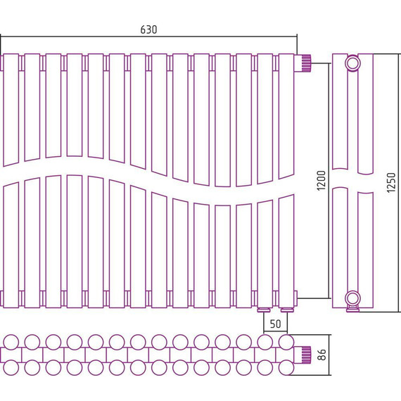 Радиатор Сунержа Эстет-11 630х1200 мм (14 секций) 00-0312-1214 нижнее правое подключение - фото 6